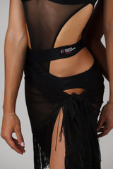 SELENE – Abito da Ballo Latino con Frange e Inserti Trasparenti