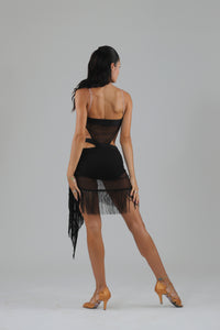 SELENE – Abito da Ballo Latino con Frange e Inserti Trasparenti