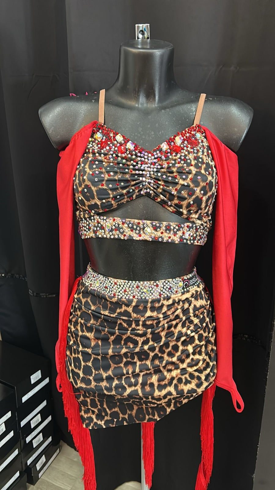 Fiera Roja – Abito Latino Americano con strass e frange rosse – Handmade