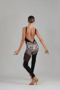 LUNA – Tuta da ballo latino con inserti trasparenti