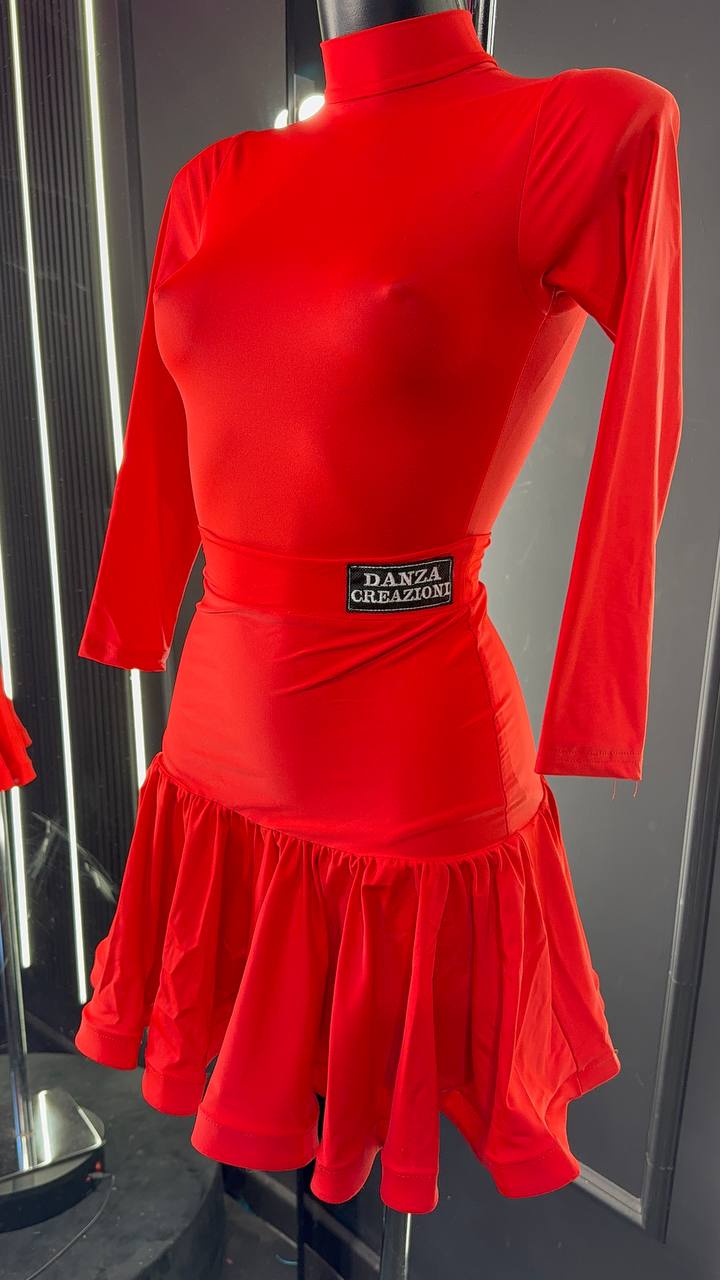 Divisa Regolamentare Latino Americano Donna – Rosso Fuoco in Lycra Premium a Manica Lunga | giro collo