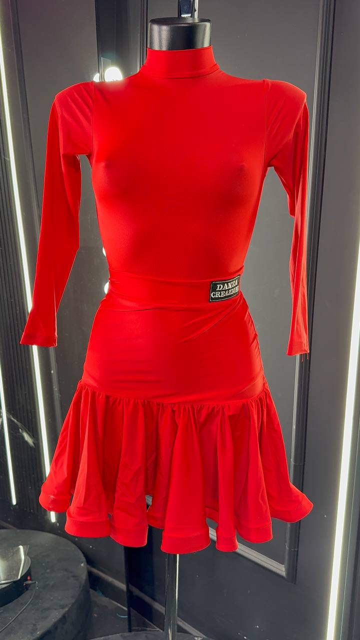 Divisa Regolamentare Latino Americano Donna – Rosso Fuoco in Lycra Premium a Manica Lunga | giro collo